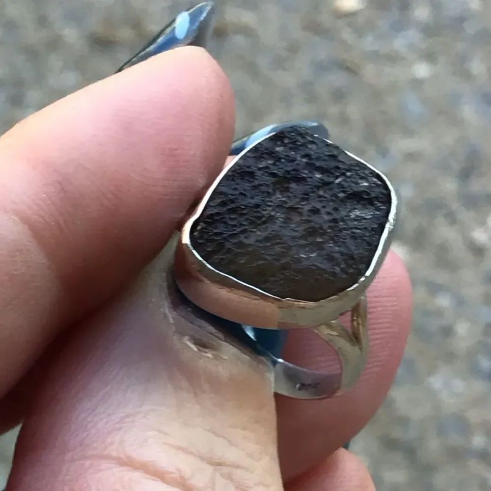 Black Tektite Ring with Silver 925 Band